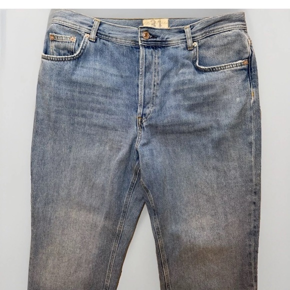 We The Free Jeans Sz 31 High Rise Ankle Straight Leg Distressed Hem Button Fly - Picture 3 of 8